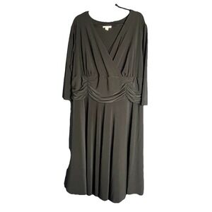 Dressbarn Black Ruched Empire Waist Dress 24W Plus Size LBD Classic Stretch Knit